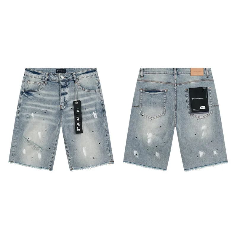 Amiri Distressed Denim Shorts Light Wash with Paint Splatter