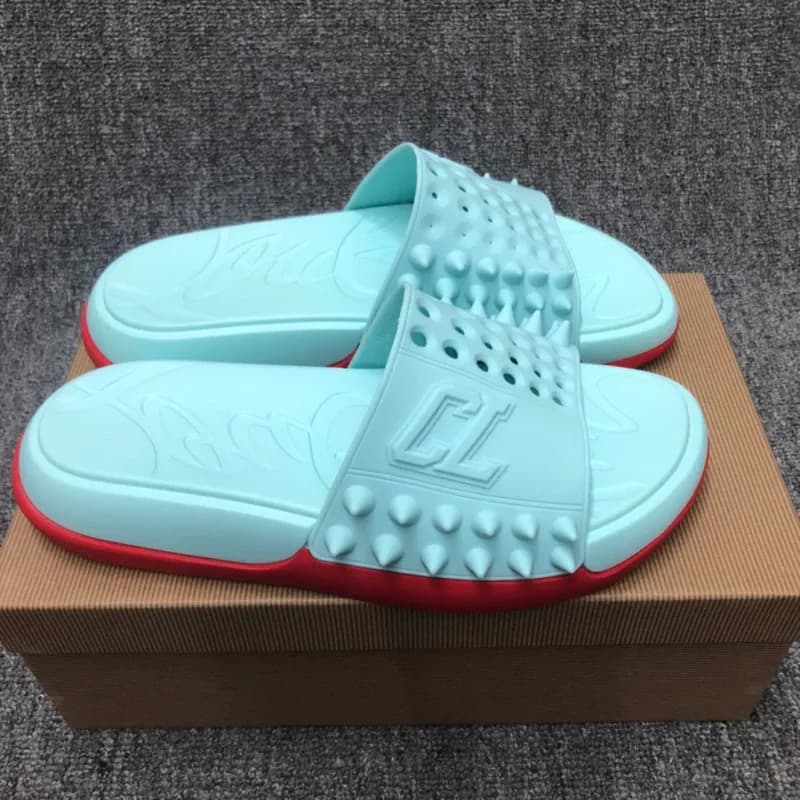 Christian Louboutin Spiky Slide Mint Blue with Red Sole