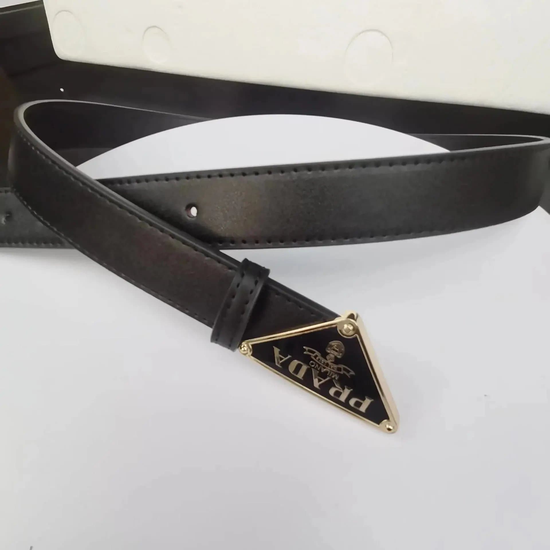 Prada Triangle Logo Belt Gold Triangle Buckle