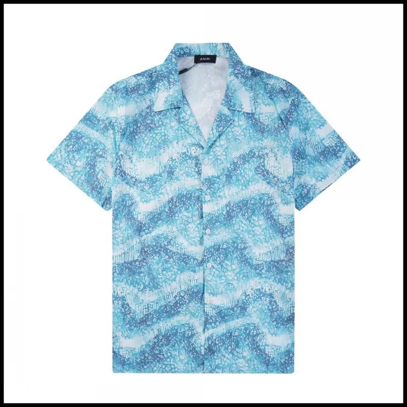 Amiri Short-Sleeve Shirt Ocean Wave Print