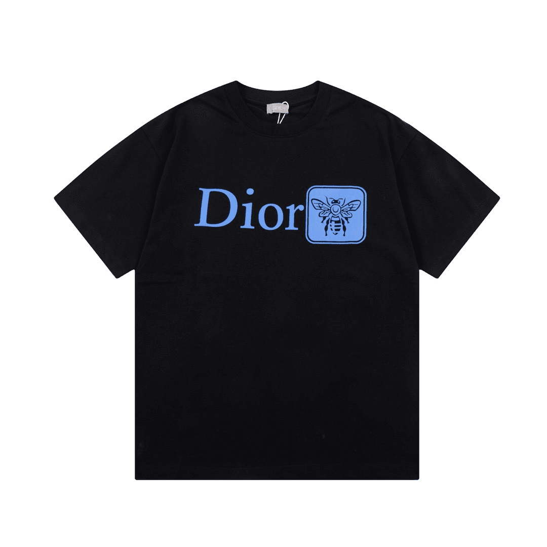 Dior Bee Logo T-Shirt Black with Blue Bee Print