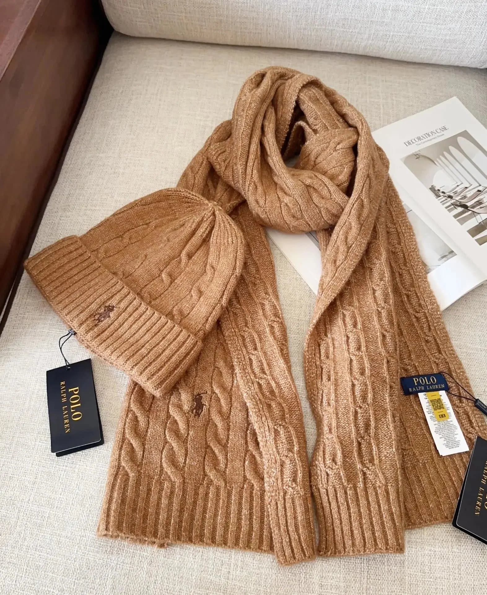 Polo Ralph Lauren Cable Knit Scarf & Beanie Set Classic Cable
