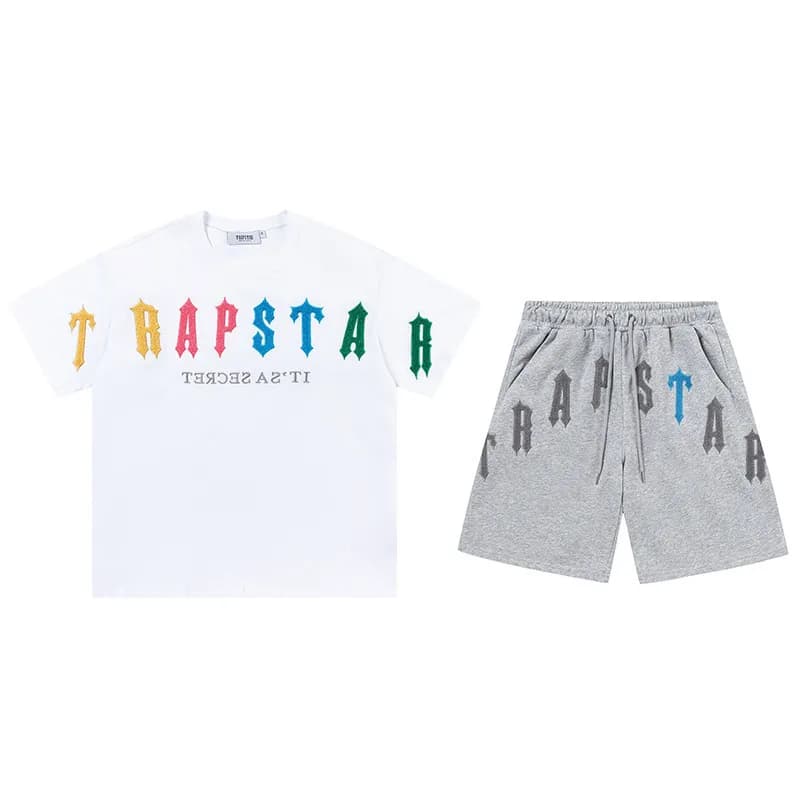 Trapstar Logo Tee & Shorts Set Multi-Color Embroidered