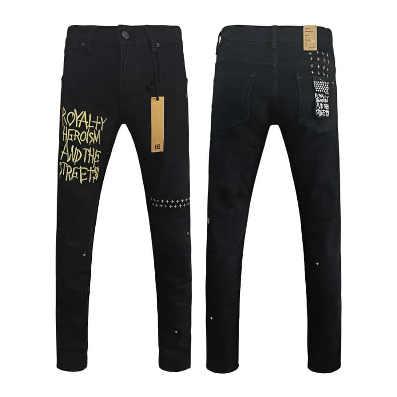 Distressed Jeans Paint-Splatter & Roman Numeral Print — WM28