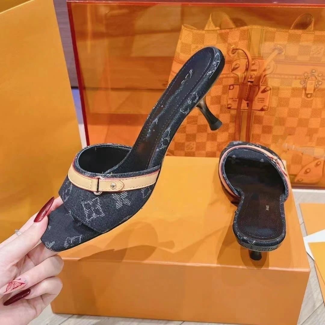 Louis Vuitton Monogram Denim Mule Denim Monogram with Leather Trim
