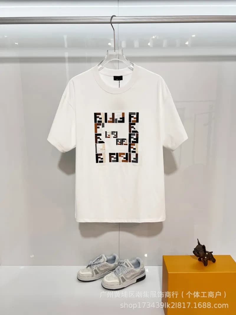 Fendi Logo Print T-Shirt FF Patchwork