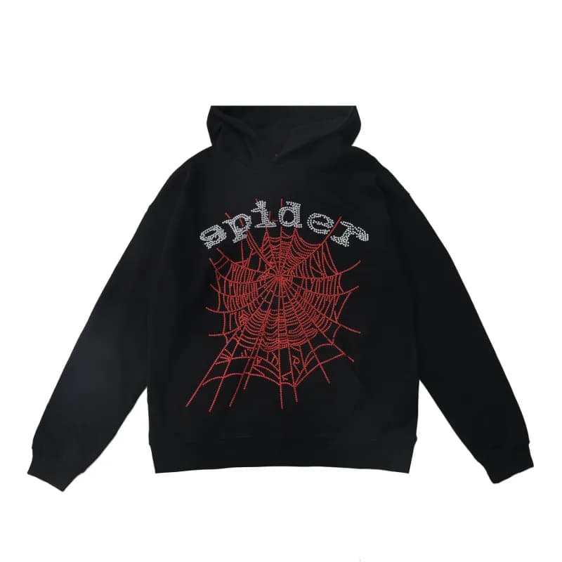 Sp5der Hoodie Spider Web Rhinestone