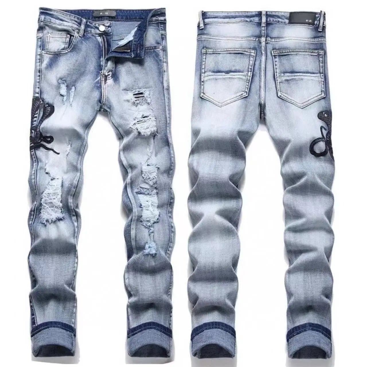 Balmain Slim Fit Jeans Tiger Embroidery Distressed — M69
