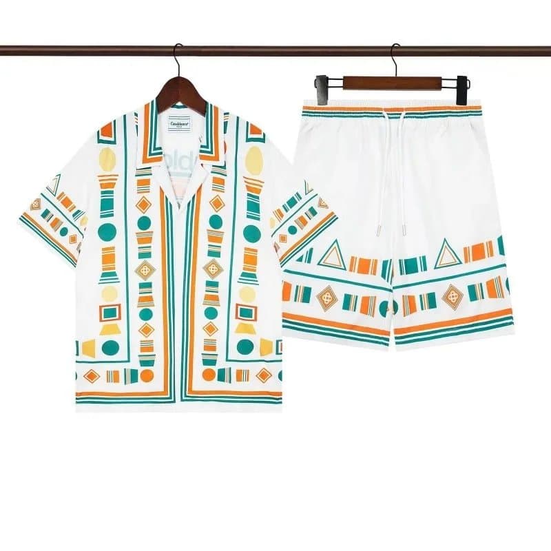 Casablanca Printed Shirt and Shorts Set Geometric Pattern