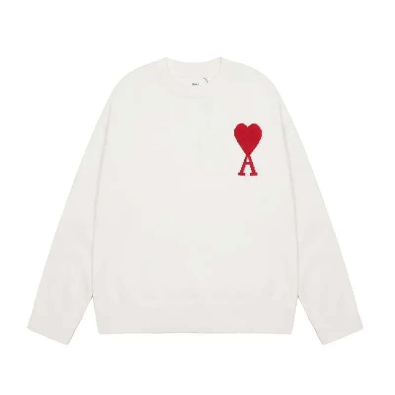 AMI Paris Knit Sweater Heart Logo — 白红
