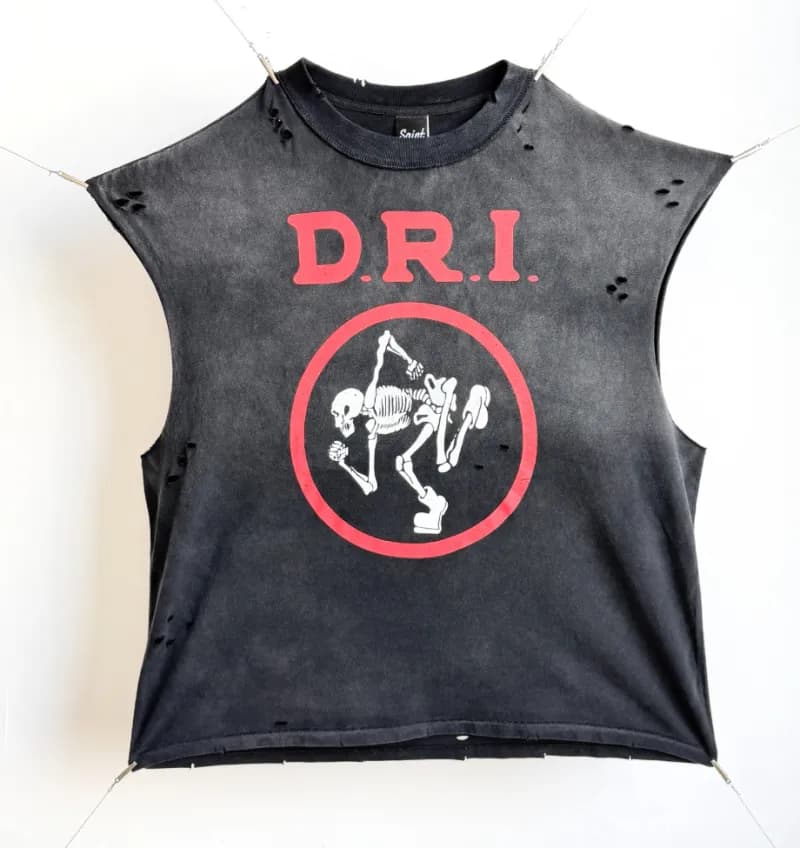 Saint Laurent Cropped Sleeveless Tee D.R.I. Graphic