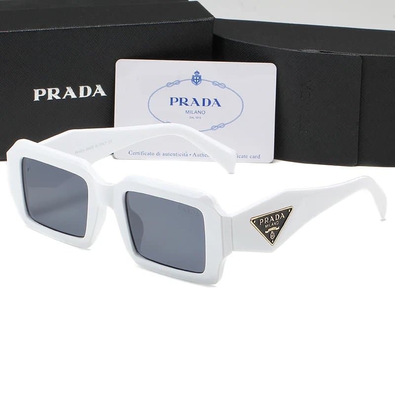Prada Square Sunglasses White Frame with Grey Lens