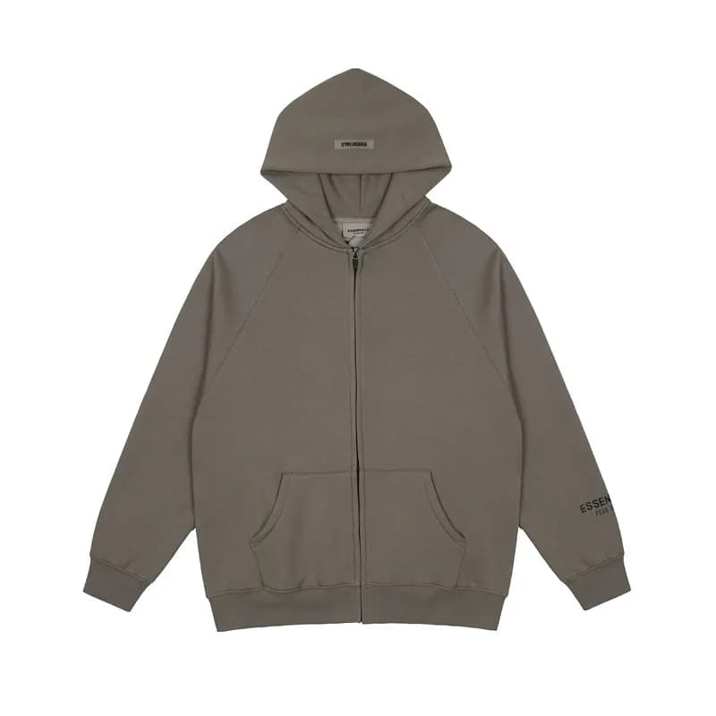 Fear of God Essentials Zip-Up Hoodie Olive Grey