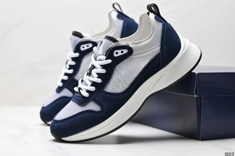 Dior Low-Top Sneaker Navy and White Mesh-Suede