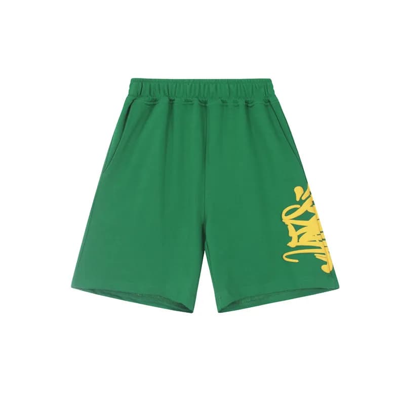 Stüssy Graffiti Logo Shorts Green with Yellow Print