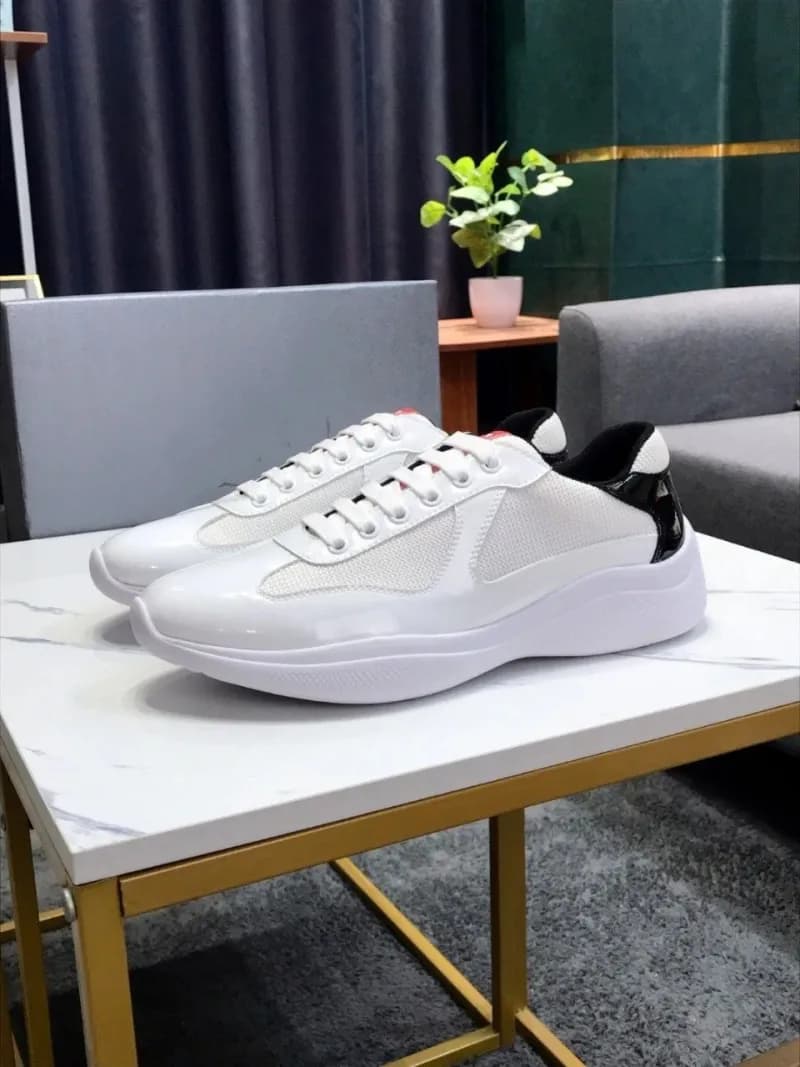Prada Linea Rossa Sneaker White Patent with Black Accents