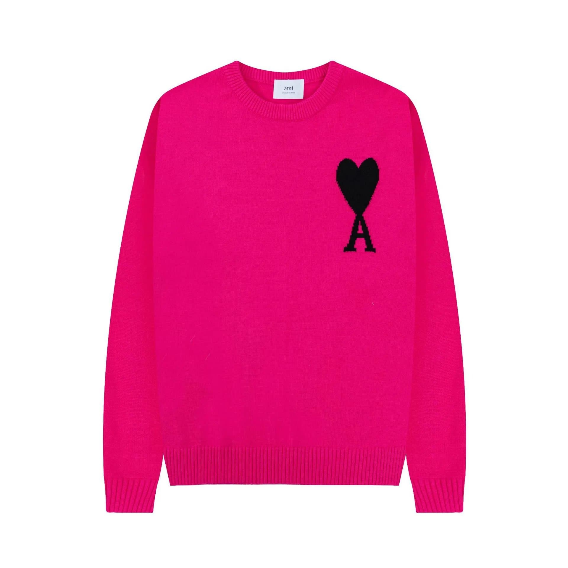 AMI Paris Knit Sweater Heart Logo — 玫红【A8圆领提花款】