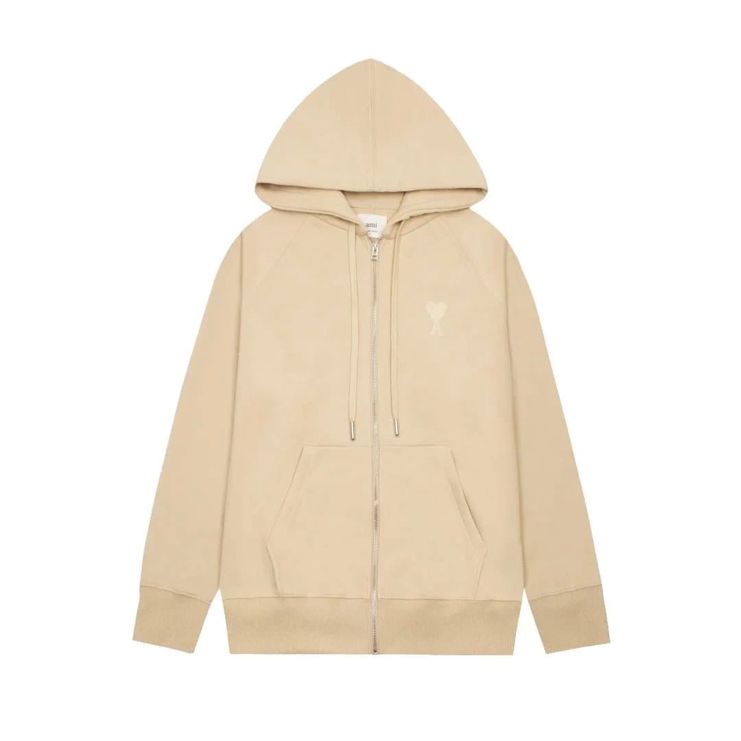 AMI Paris Zip-Up Hoodie Solid Pink — 308497-100