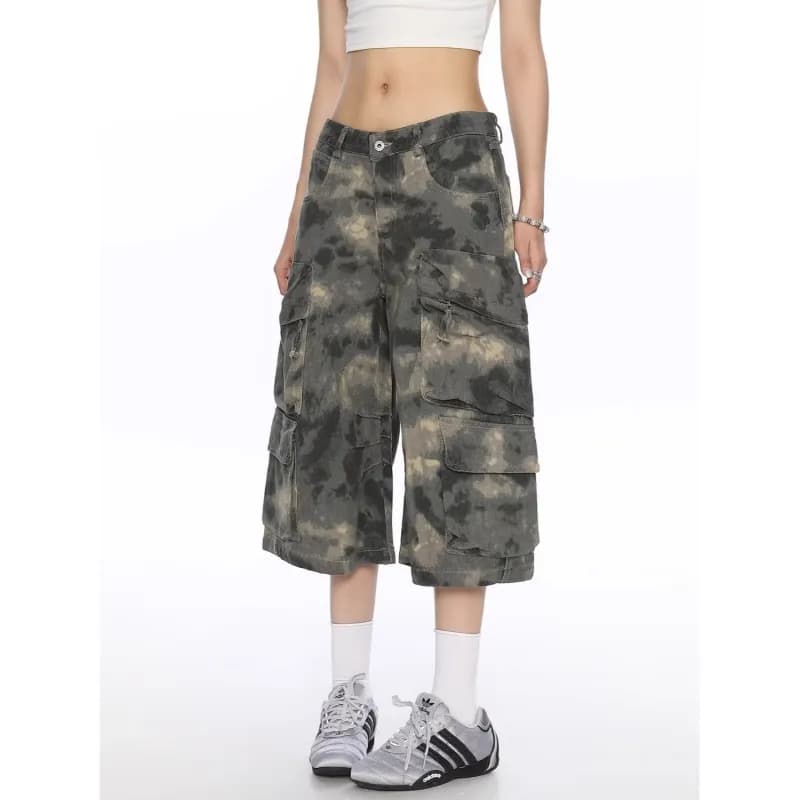 Givenchy Denim Shorts Floral-Print Acid Wash — 迷彩H238