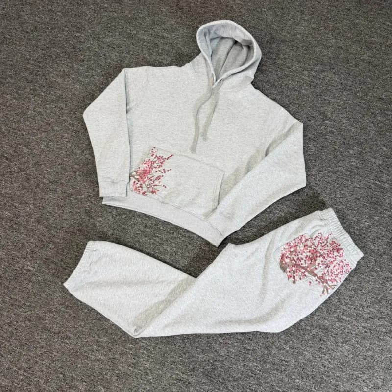 Short-Sleeve Button-Up Shirt Cherry Blossom Print — 511-512卫衣套装