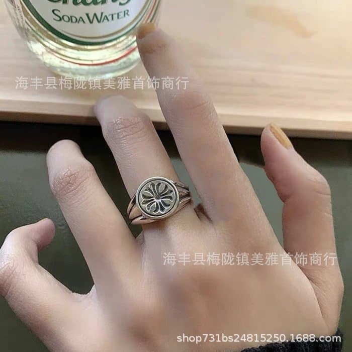 Chrome Hearts Floral Signet Ring Ornate Flower Motif