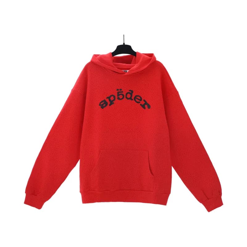 Sp5der Spider Web Hoodie Star Logo Print — 194 red full diamonds