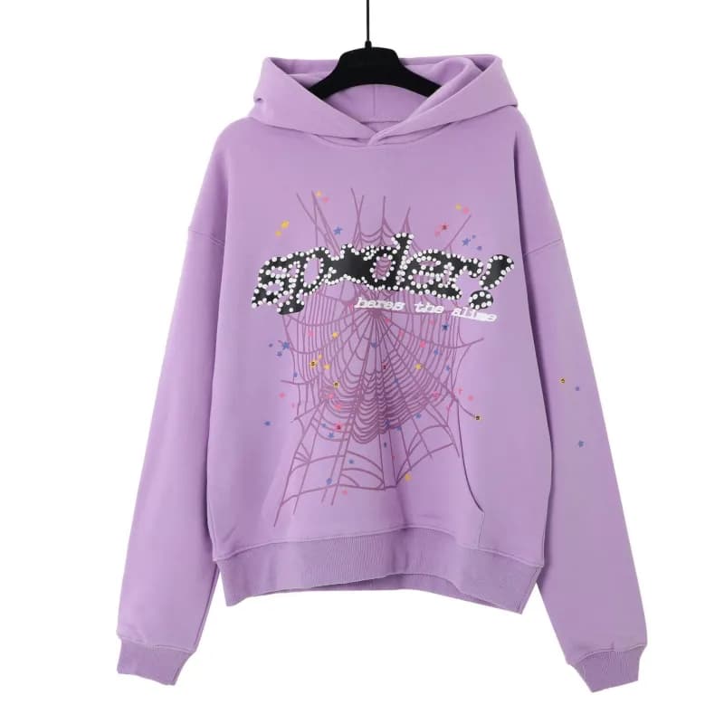 Sp5der Hooded Sweatshirt Star Print Logo — 161# 紫色