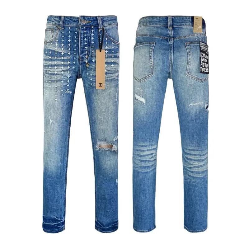 Distressed Jeans Paint-Splatter & Roman Numeral Print — WM41
