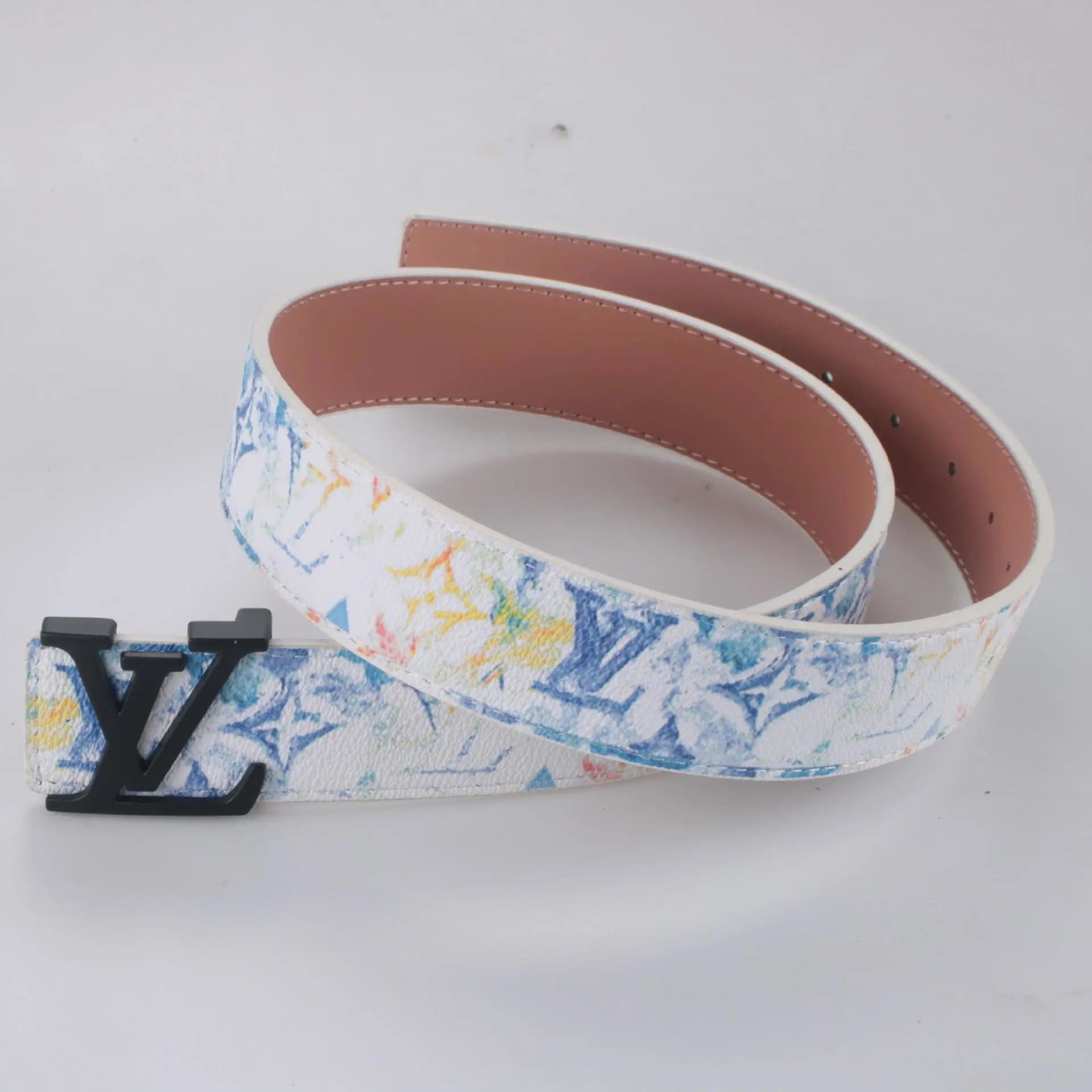 Louis Vuitton LV Monogram Belt White with Grey Print — 24-涂鸦黑扣