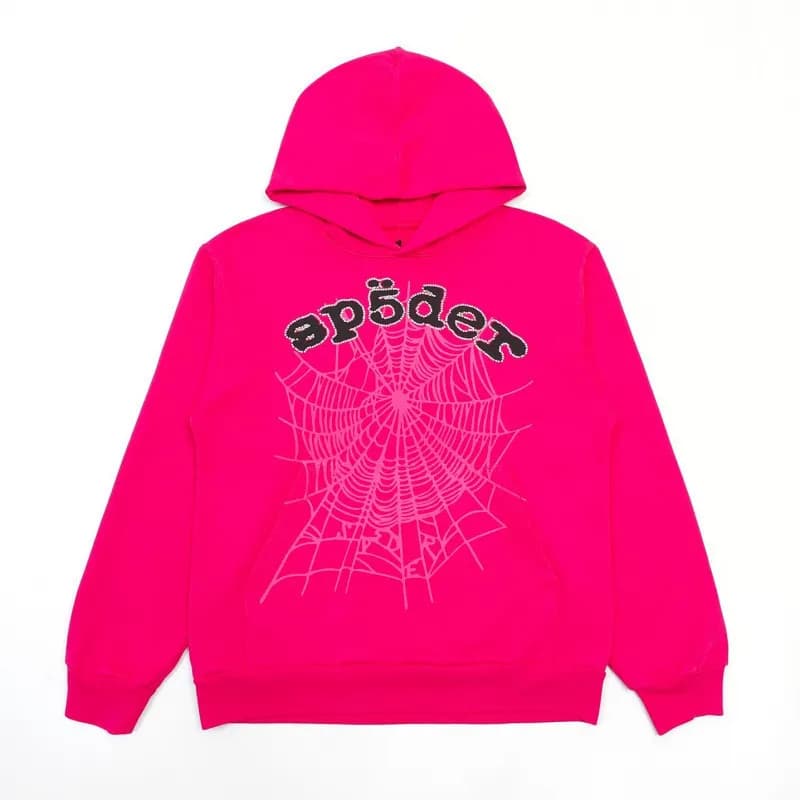 Sp5der Hooded Sweatshirt Spider Web Graphic — 玫红黑字