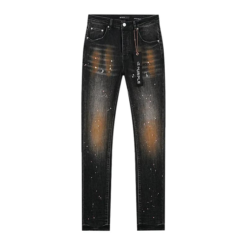 Paint Splatter Jeans Distressed Black with Orange Fade & White Speckles