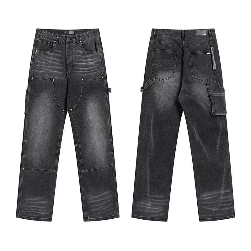 Cargo Jeans Distressed Black Wash