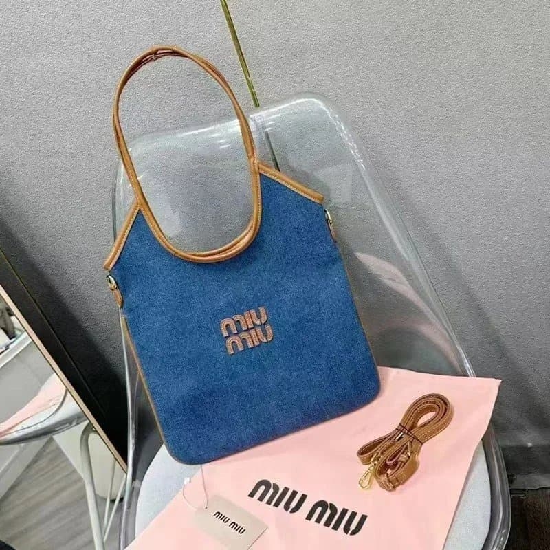 Miu Miu Denim Tote Logo Embroidery
