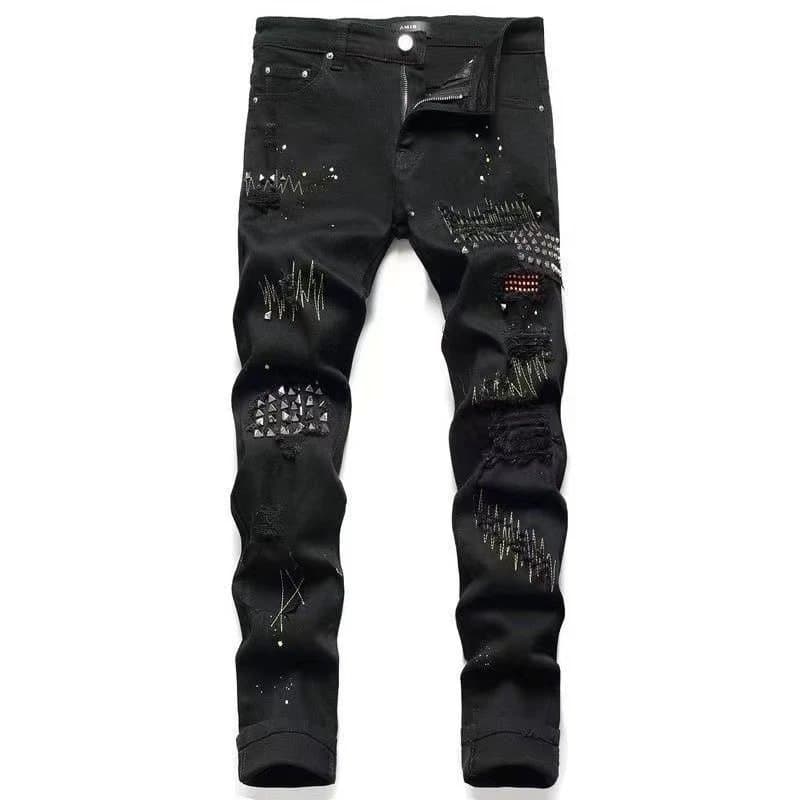 Amiri Distressed Logo Jeans Cow Print Patch — 14