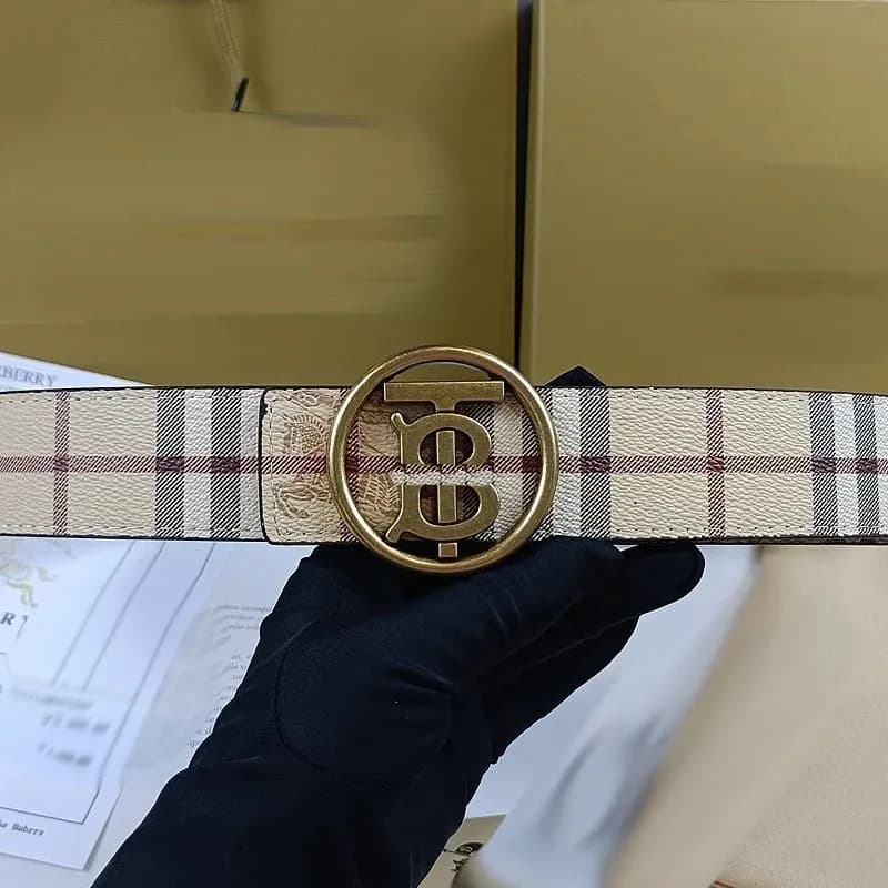 Burberry Check Belt TB Logo Buckle