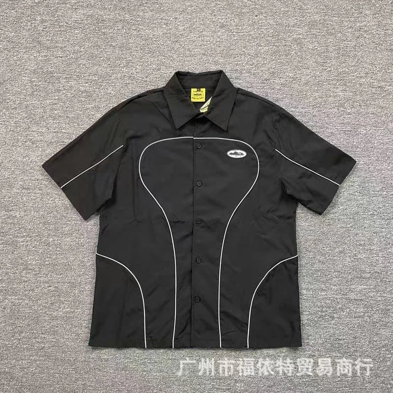 Off-White Short-Sleeve Button-Up Shirt Industrial Lines
