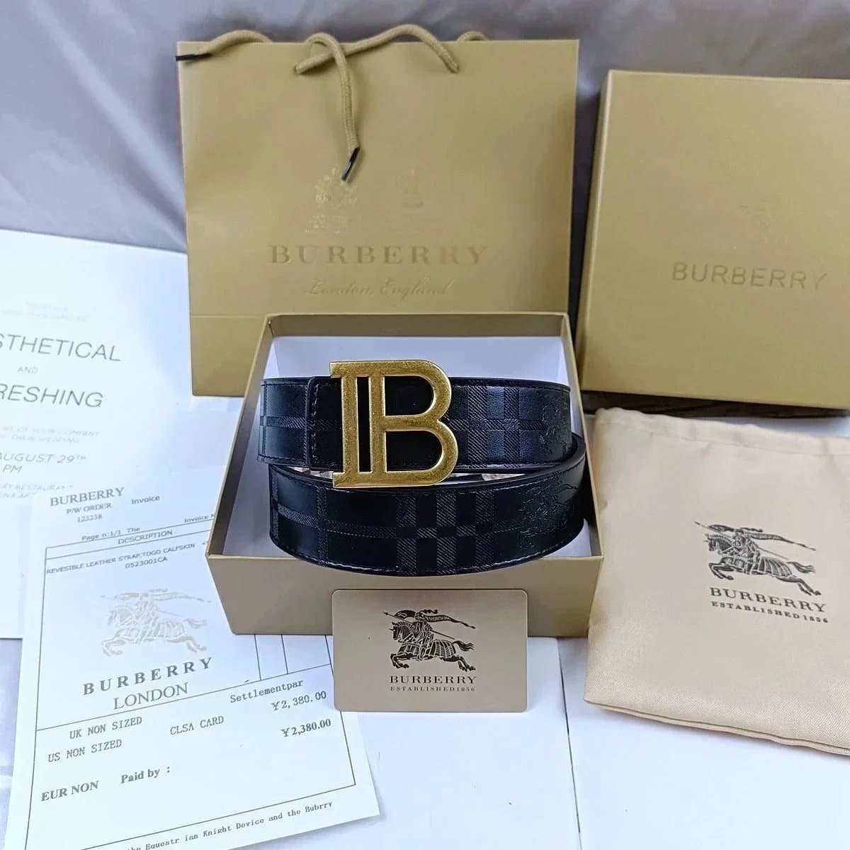 Burberry TB Monogram Belt Checkered Leather — Bur-06-03