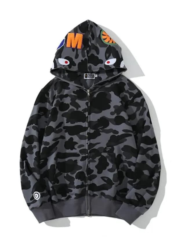 BAPE Shark Hoodie Split Camo — dark gray