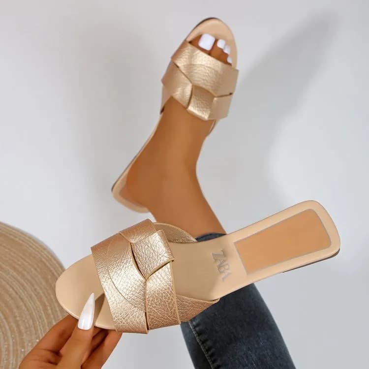 Woven Slide Sandal Metallic Gold