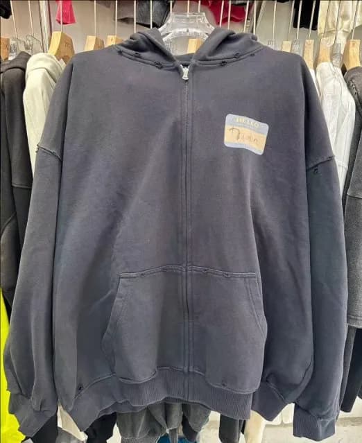 Zip-Up Hoodie Distressed Name Tag