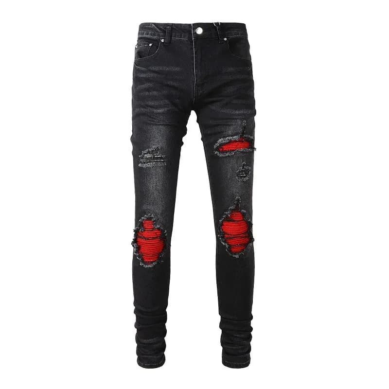 Distressed Skinny Jeans Red Patch Ripped
