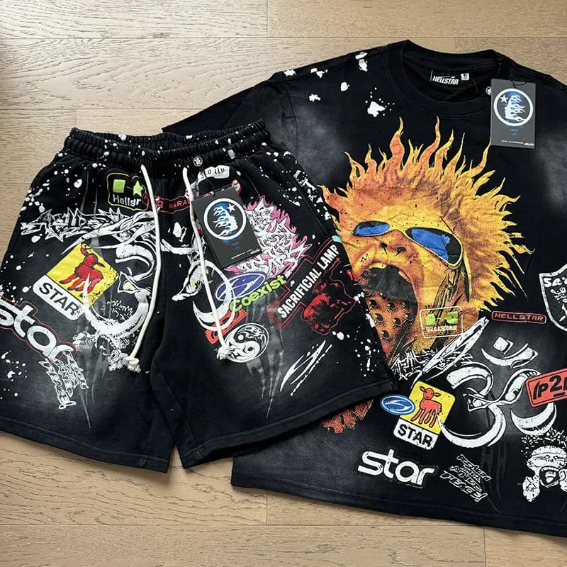 Hellstar Flame Graphic Set Washed Grey — 6783-7805套装