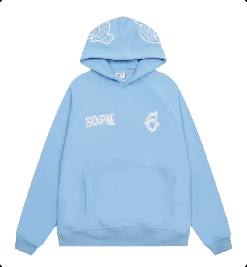 Corteiz Cropped Hoodie & Wide-leg Joggers Set White Script Logo — Light blue [top] 2002