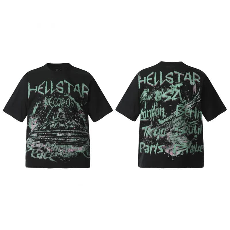 Graphic Tee Hellstar Face Print — H739黑色