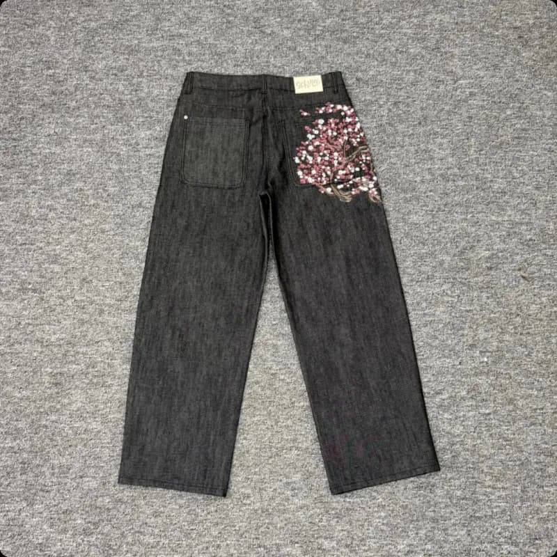 Denim Tears Embroidered Jeans Cherry Blossom Patch