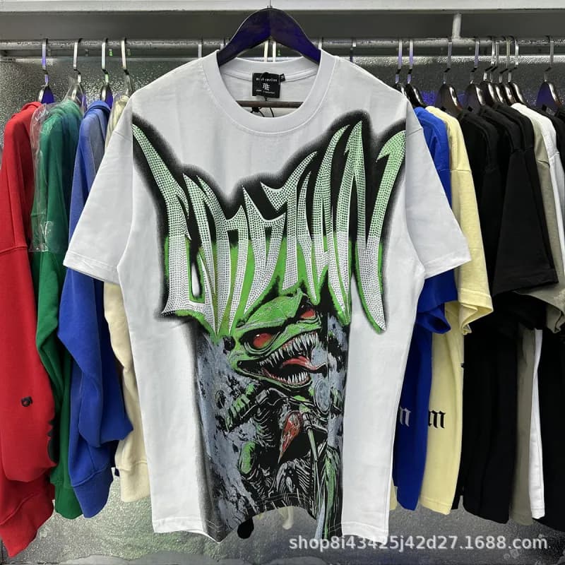 Mixed Emotion Graphic Tee Emotion Print with Rhinestones — 013白色