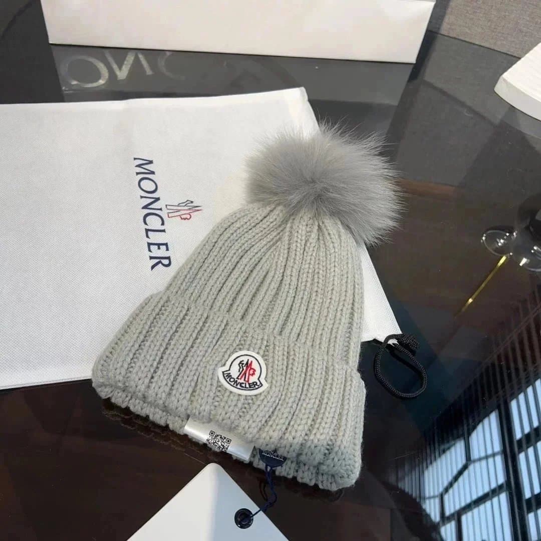 Moncler Knit Beanie Fur Pom-Pom