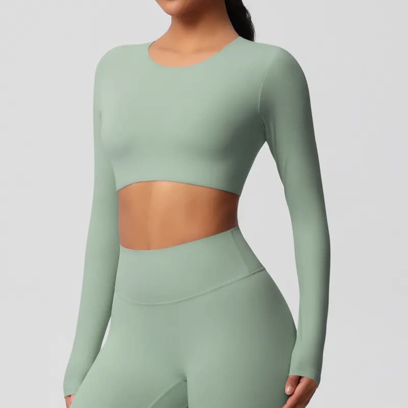 SKIMS Long Sleeve Crop Top Seamless — 7104 long sleeve-basil green