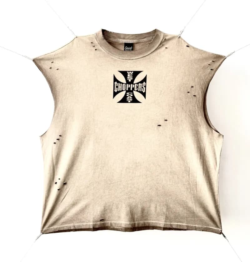 Saint Michael Cropped Sleeveless Tee Distressed West Choppers Logo