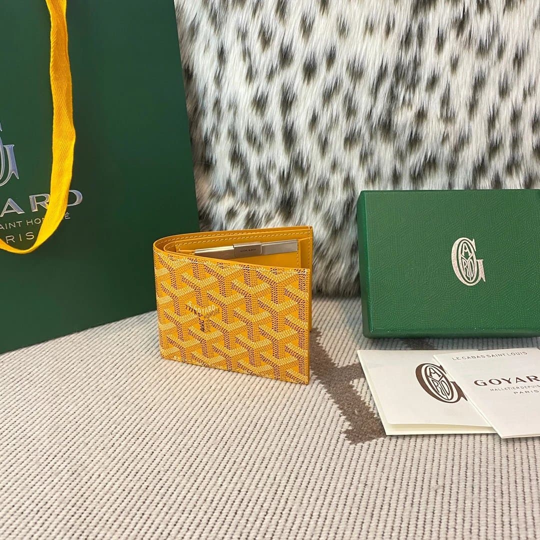 Goyard Bifold Wallet Chevron Canvas — Yellow-黄